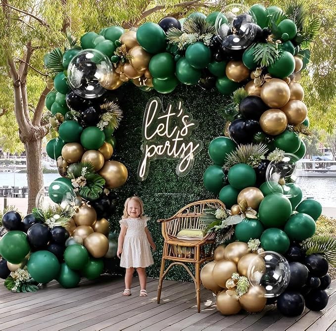 Black Green Gold Balloon Arch Kit, Double Stuffed Dark Emerald Green Black Gold Balloon Garland for Birthday Baby Shower Wedding Bridal Shower Wild One Graduation Bachelorette Jungle Party Decor