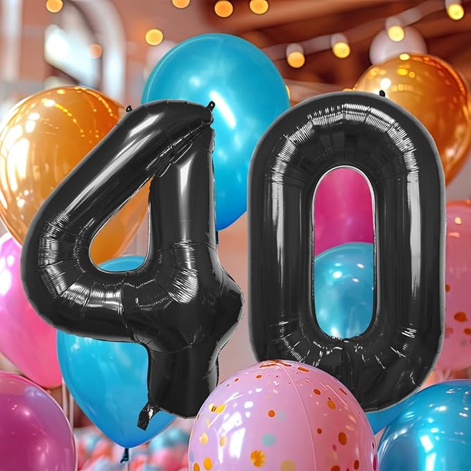 40 Inch Large Black Number Celebration and Decoration Balloon for Birthday Parties, Graduations, Anniversaries, Weddings, Photo Shoots, Special Events - Helium Foil Mylar (Black Number 40)