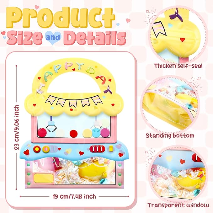 Fullhawl 24 Pcs Cute Claw Machine Goodie Bags for Kids Birthday Party Favor Cartoon Goodie Bags with Handle Plastic Reusable Resealable Candy Storage Packaging for Baby Shower Classroom Supplies