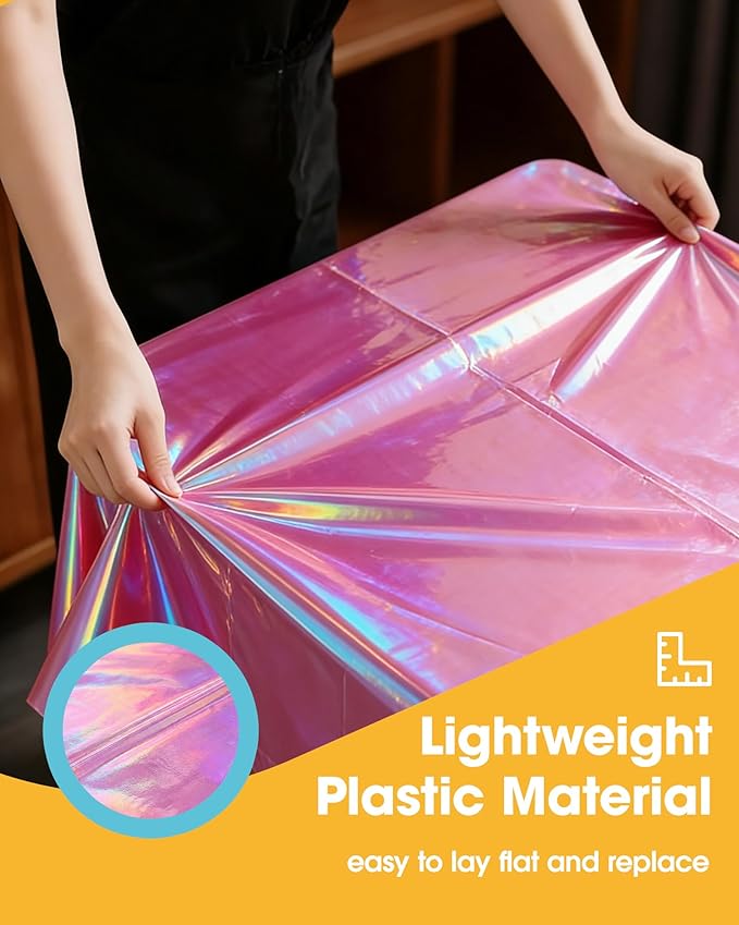 Iridescent Pink Plastic Table Cloth - 4 Pack 54" × 108" Rectangle Disposable Tablecloths for 6FT Tables, Table Cover for Party, Holiday & Gathering Use