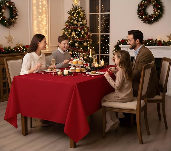 Fitable 8 Pack Rectangle Tablecloths: Stain Resistant Wrinkle Free Circle Table Clothes, Washable Reusable Polyester Table Covers for Wedding Party Birthday Banquet Reception(Red, 60x102 Inch)