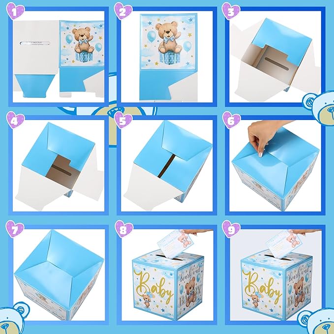 Glenmal 52 Pcs Baby Shower Games Gift Sets Large Baby Bottle for Shower Game Guess How Many Candies Decorations for Gender Reveal(Bear)