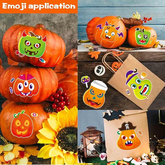 Halloween Stickers for Pumpkins 27 Sheets Make a Face Stickers Halloween Pumpkin Decorating Sticker Fall Autumn Pumpkins, Make Your Own Halloween Sticker for Halloween Party Crafts Games