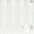 3 Pack Macaron White Foil Fringe Curtain Backdrop, 3.28Ft x 6.6Ft Metallic Tinsel Foil Fringe Streamer Curtains for Photo Booth, Christmas Day, Thanksgiving, Wedding, New Year Party Decorations