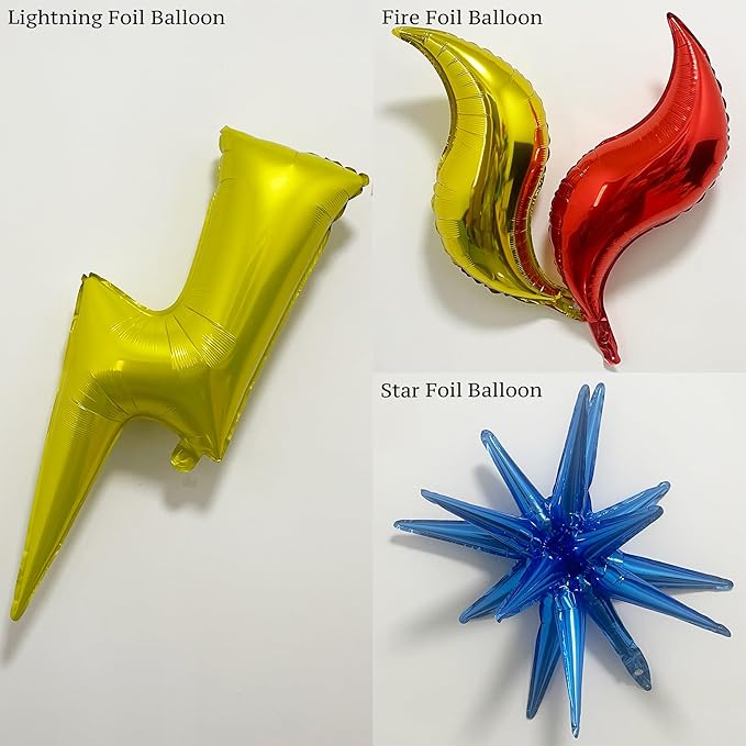 148PCS Red Blue Yellow Balloon Arch Garland Kit with Black Fire Flash Lightning Star Balloons for Cartoon Theme Party Supplies, Boys Birthday Decorations, Gaming or Superhero Style
