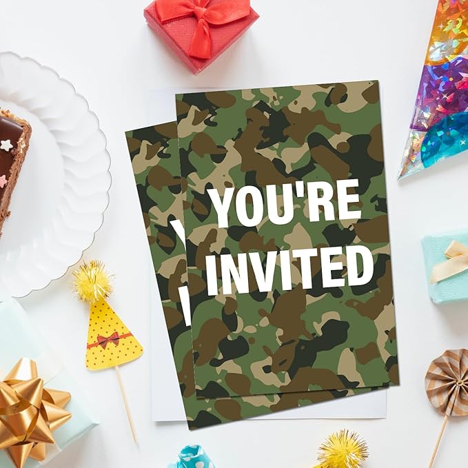 Soiceu Army Birthday Invitations Army Boys Party Invites with Envelopes Set of 20