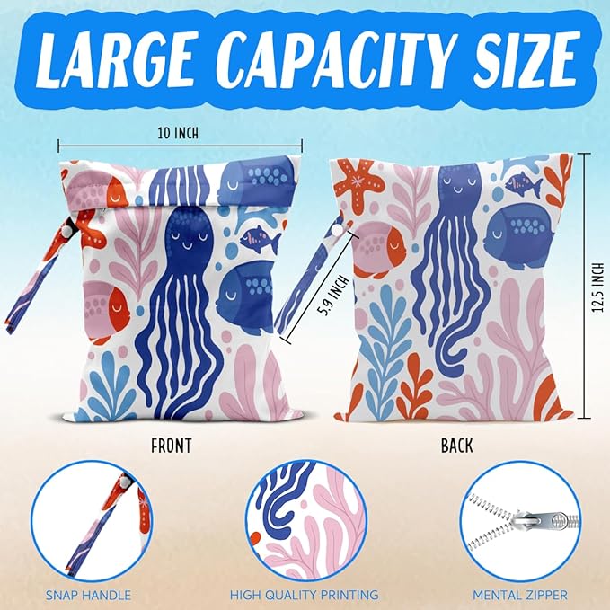 Beach Essentials, Wet Bag for Swimsuit Dirty Clothes Yoga Gym Diaper, Wet Dry Bag, Beach Vacation Essential for Travel Poor Bathing Summer Coastal Jellyfish Gifts