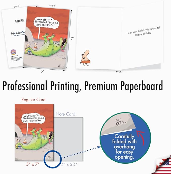 NobleWorks Hysterical Birthday Paper Card with 5 x 7 Inch Envelope (1 Card) for Men and Women, Dinosaur Barbecue C7888BDG