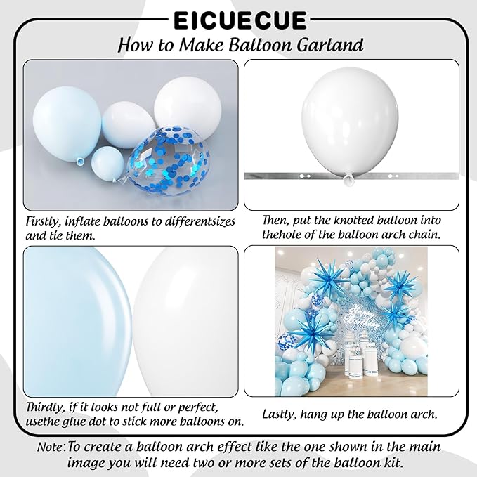Blue and White Balloons Garland Arch Kit with Stars 200Pcs - 5 10 12 18 22 inch Balloon and Confetti Balloons for Baby Shower Gender Reveal Boy Birthday Anniversary Wedding Party Decorations