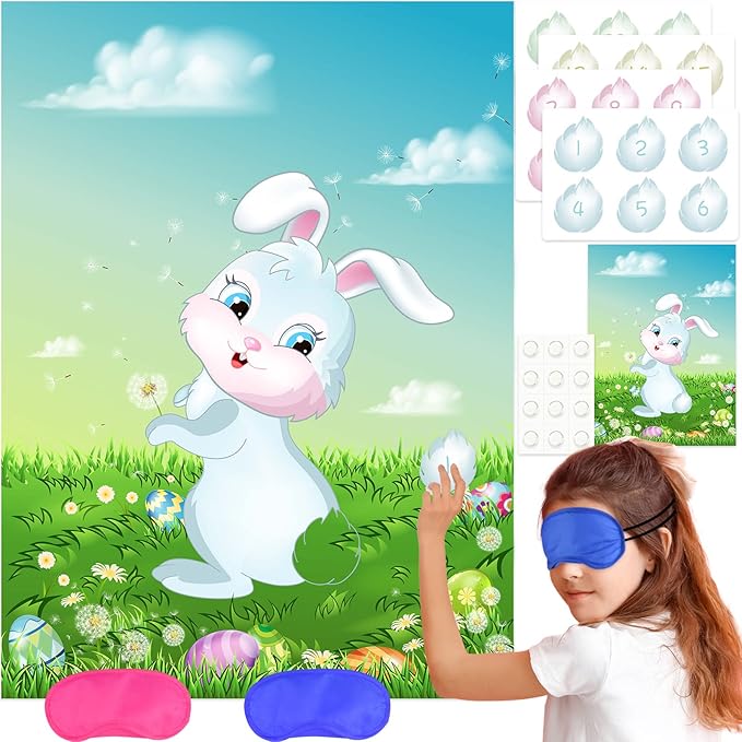 NEBURORA Pin The Tail on The Bunny with 24Pcs Bunny Tails, Happy Easter Party Game for Kids Party Decoration Supplies