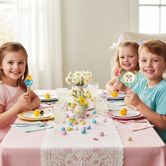 Easter Bunny Lollipops, With Natural Colors – 24 Count Individually Wrapped Candy Pops, Bunny Chick And Lamb Shaped Lollipops Easter Candy, For Baskets, Party Favors And Spring Candy