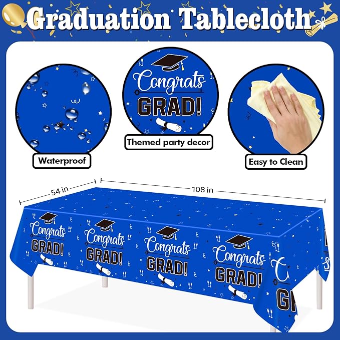 Graduation Decorations 2026, Class of 2026 Backdrop, Banner, 2026 Foil Balloons, Tablecloth, Hanging Swirls, Honeycomb Centerpieces, Party Supplies Decorations Set for College (BLUE)