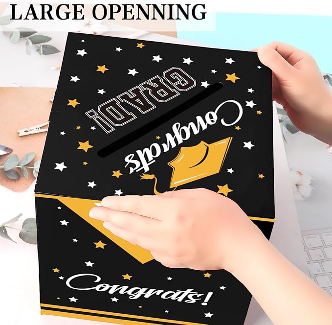Graduation Card Box, Graduation Party Decorations 2025, Black Graduation Box, Graduation Card Holder, Foldable Cardboard Congrats Grad Card Gift Box for Graduation Party Supplies Party Favors