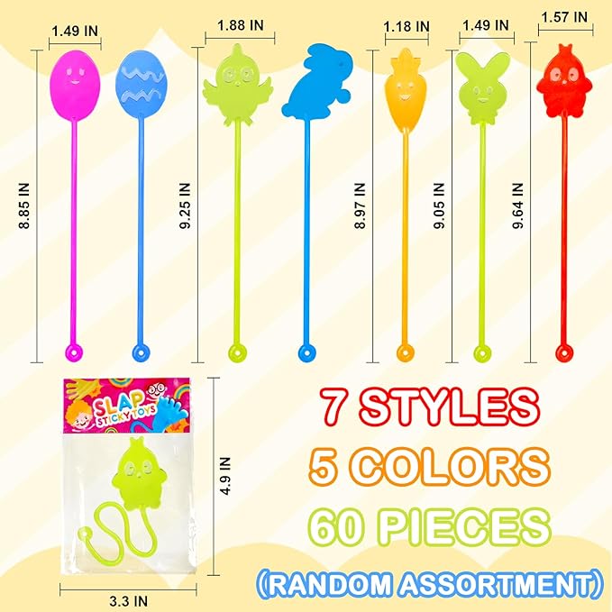 Easter Sticky Hands Bulk Toys Gifts for Toddlers,60 Pack Easter Eggs Basket Stuffers Party Favors for Kids,Goodie Treat Bag Pinata Fillers,Non Candy Classroom Egg Hunt Prizes Trinkets for Boys Girls