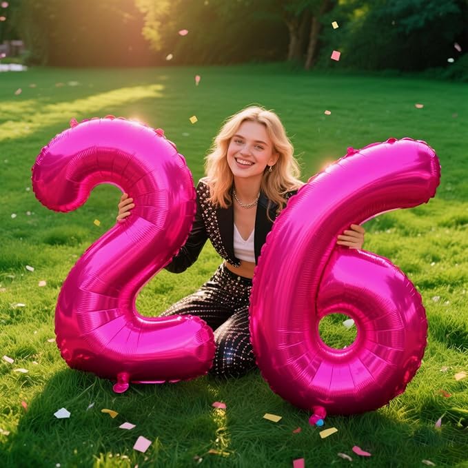 Rose Red Large 6 Number Balloons 40 Inch Big Foil Helium Hot Pink Number Balloons 6 Jumbo Happy 6 16 26 Mylar Birthday Party Decorations for Girl Anniversary Party Supplies