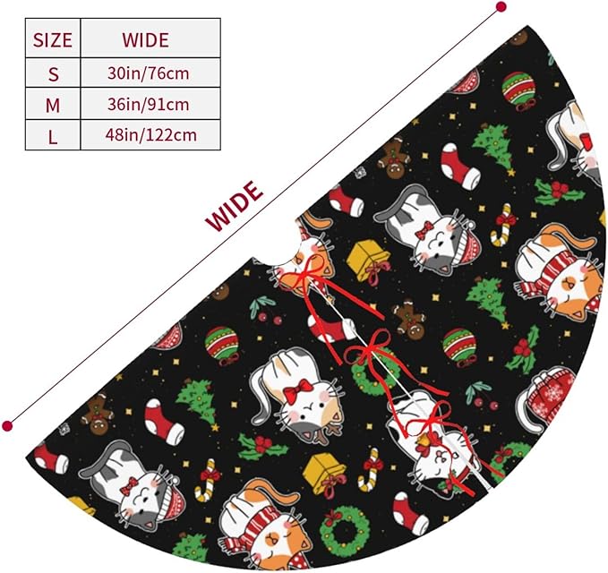 Funny Cats Christmas Tree Skirt, 30 Inch Xmas Tree Mat for Holiday Party Home Decor Indoor Outdoor Use with Adorable Cat Designs 36"