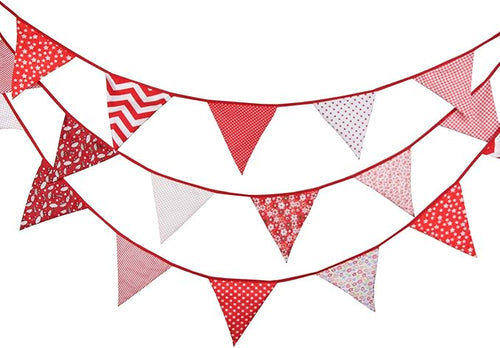 10M/32Ft Triangle Bunting Banner, 36 Pcs Cotton Fabric Flags Pennant Garlands for Birthday Party, Wedding, Baby Shower, Outdoor and Home Decorations (Red)
