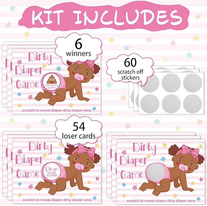 Geyee 60 Pieces Baby Shower Scratch off Game Funny Raffle Cards Baby Shower Party Games Decorations Cute Activity for Activity and Idea for Boy Girl(Rose Pink)