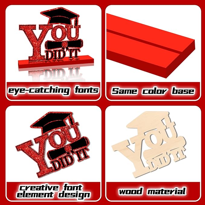 4Pcs Graduation Decorations Class of 2026 Wood Table Centerpieces Congrats Grad Wooden Sign Graduation Table Toppers Congratulate Tiered Tray Decor for 2026 Graduation Party(Red-Black)