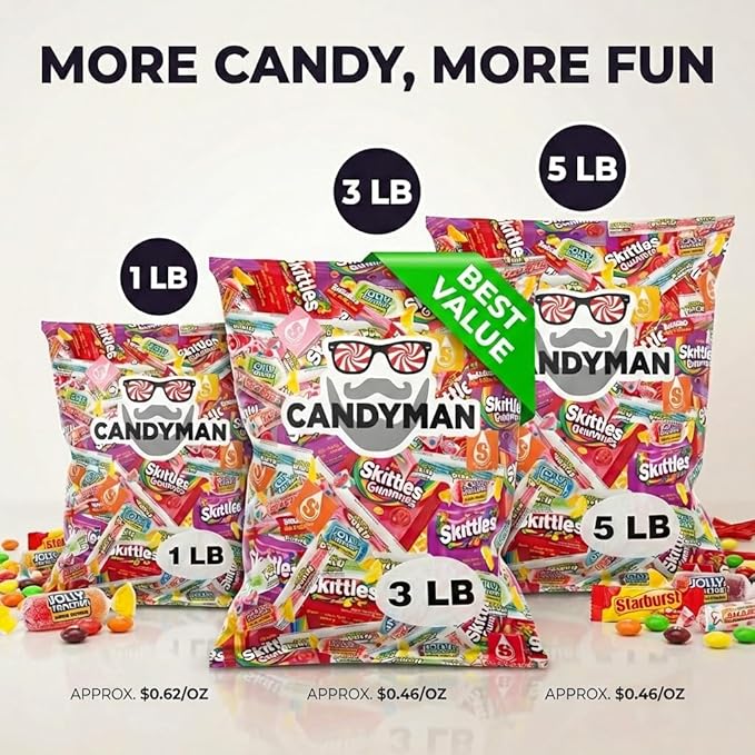 CANDYMAN Assorted Candy Variety Pack 3lbs of Pinata Stuffers, Bulk Candy for Party Favors Goodie Bags for Birthday Party, Candies in Bulk Individually Wrapped