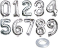 [10] 16" Number Silver Foil Balloons 0-9 set, Mylar Aluminum Hanging Numbers for Graduation Birthday Party Decorations Christmas New Year eve (10 Pcs)