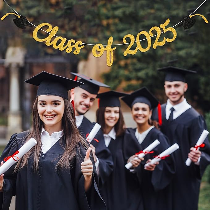 Class of 2025 Banner - 2025 Graduation Decorations, Congrats Grad Decor, We are So Proud of You Banner, 2025 Senior High School Graduation Party Decoration(Gold)