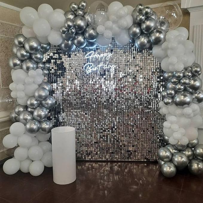 Silver Shimmer Wall Backdrop 36 Panels Cover 6 x 6 Ft, Photo Backdrops for Wedding,Anniversary,Birthday,Party Decoration