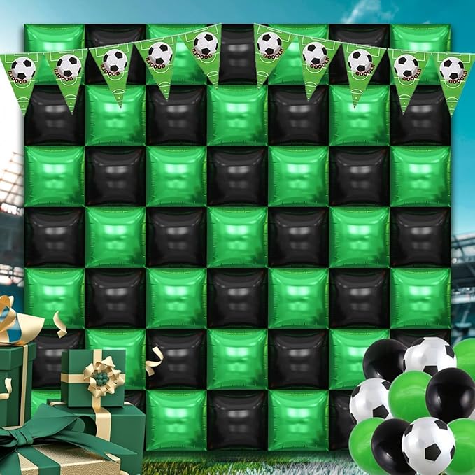 50PCS Video Game Square Balloon Arch Garland Kit, Green Black Double Sided Square Foil Balloons Wall Backdrop for Anniversary Bachelorette Halloween Party Decor