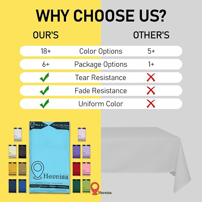Light Blue 6 Pack Plastic Table Cloth 54" x 108", Disposable Tablecloths Rectangle Table Cover, Plastic Table Cloths for Parties