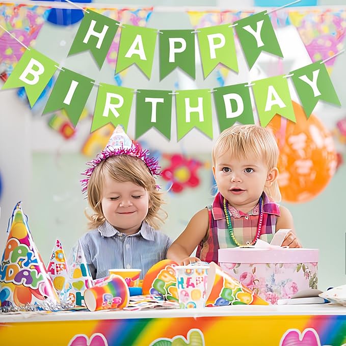 Happy Birthday Banner, Birthday Flag Bunting for Birthday Party Backdrop Decor, Happy Birthday Sign Party Supplies for Girls Boys Kids and Women Hanging Decorations (Green)