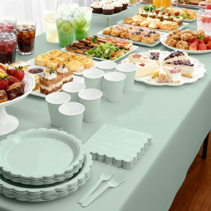 176 PCS Sage Green Party Decorations Includes Plates, Napkins, Cups, Cutlery, Tablecloth for Wedding Bridal Shower Birthday Baby Shower Party Decorations, Serves 25