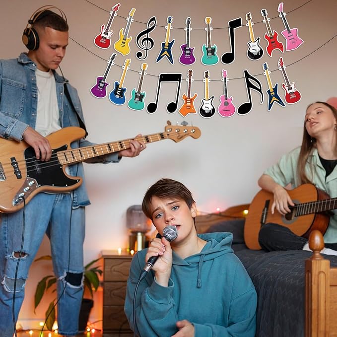 Hooqict Guitar Birthday Party Banner Music Themed Party Decorations Banner Garland Sign for Rock and Roll Guitar Birthday Decorations Supplies