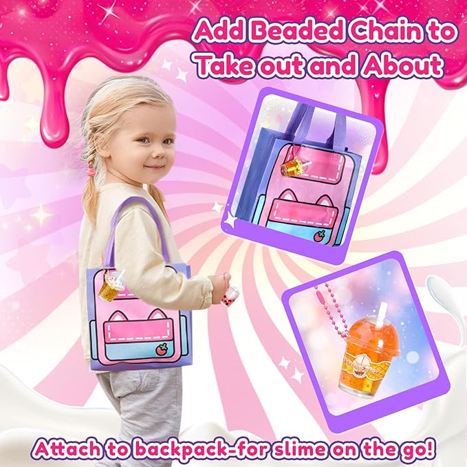 46PCS Slime Boba Tea Making Kit for Girls ages 8-12, DIY Pretend Play Food Toys, Bubble Tea Cups/Bag/Clear Slime/Add-ins, Making Miniature Food, Christmas Party Favors Gift for Kids 6 7 9 10 11
