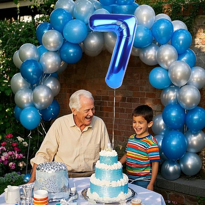 10PCS 40 Inch Large Foil Number Balloons 0-9 Set - Reusable Metallic Blue Birthday Wedding Decorations