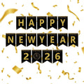Happy New Year Banner,New Years Eve Party Supplies 2026, No DIY, Black Gold Happy New Year Banner for Outdoor Indoor Home Party Decorations