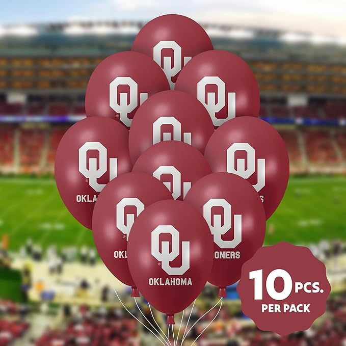 Oklahoma Sooners Balloons 10 Pack 11" Official Licensed Logos, Helium Quality Latex Balloons, Perfect for College Football Team Celebration, Decorated Front and Back by Westrick