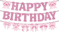 Pink Bow Happy Birthday Banner Garland Bow Birthday Decorations Bow Theme Party Girls Women Birthday Party Decorations Supplies