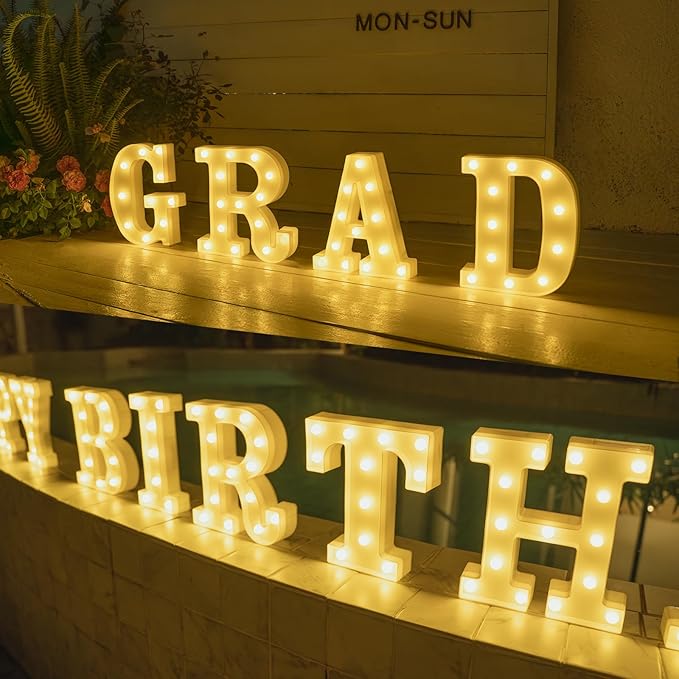Foaky Rechargeable LED Letter Lights Sign Marquee Light Up Letters Sign for Night Light Wedding/Birthday Party Christmas Lamp Home Bar Decoration (T)