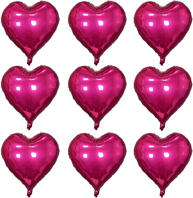 Hot Pink Heart Shaped balloons Pack of 10,18 Inch Vibrant Pink Love Valentine Balloons Heart Romantic Balloons For Valentines Day Propose Marriage Wedding Bridal Shower Engagement Party Decorations