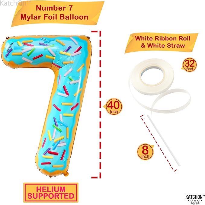 KatchOn, Giant Donut Number 7 Balloon - 40 Inch | 7 Birthday Balloon for Party Decorations | 7 Balloon Number | Donut Balloons for Bdy Party | Seven Balloon for Birthday Decorations