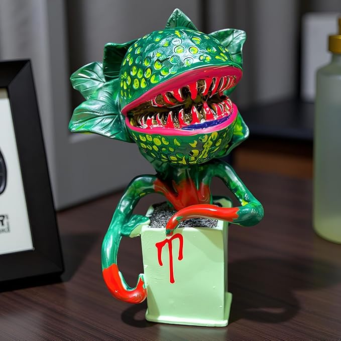 Horror Piranha Plant Garden Statue, 5.9" Tall Cannibal Plant Figurines Resin Chomper Corpse Flower Sculpture Halloween Decoration for Indoor Outdoor Home Office Desk Decor