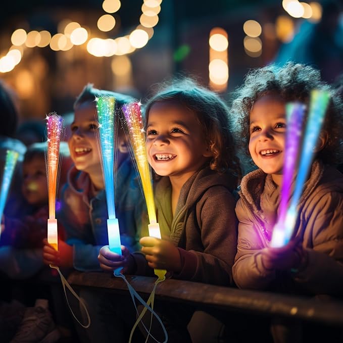 28 PCS Glow Fiber Wands Sticks, LED Light Wands, Glow in The Dark Party Supplies, Fiber Optic Wands, LED Flashing Sticks, Fiber Optic Light Wand Stick for Party, Wedding, Halloween & New Year