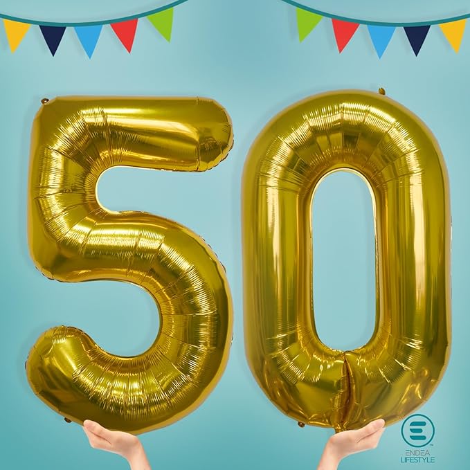 40 Inch Large Gold Number Celebration and Decoration Balloon for Birthday Parties, Graduations, Anniversaries, Weddings, Photo Shoots, Special Events - Helium Foil Mylar (Gold Number 50)