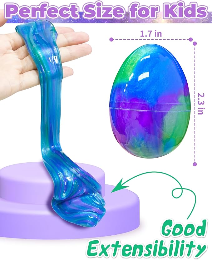 Greingways 5 Pack Prefilled Easter Eggs Galaxy Slime Toys, Teens Easters Basket Stuffers Egg Fillers, Easter Games Gift Party Favors Filled Egg for Kids Boys Girls Toddlers (Blue+Purple+Green)