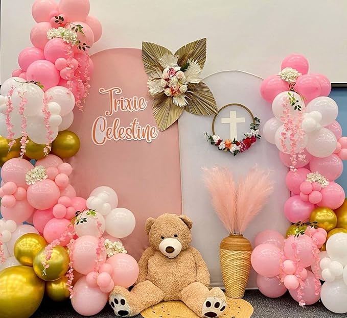 Pink and Gold Balloons Set, 50pcs 12 inch Pink White Gold Latex Balloons for Girl Birthday Wedding Bridal Shower Graduation Party Decoration