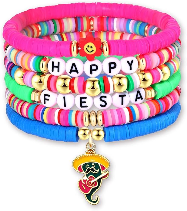 Surfer Heishi Bracelets for Women Stackable Rainbow Vinyl Disc Clay Beaded Stretch Bracelets Elastic Layering Friendship Bracelets Boho Summer Beach Jewelry