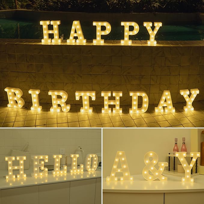 Foaky LED Letter Lights Sign Marquee Light Up Letters Sign for Night Light Wedding/Birthday Party Battery Powered Christmas Lamp Home Bar Decoration(G)