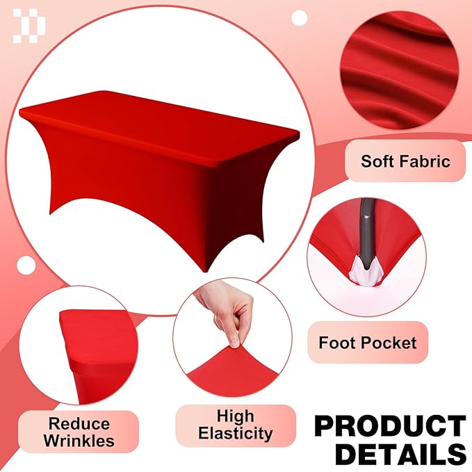 Trlyc 1 Pack 6FT Spandex Table Cloth - 72 x 30 Inch Rectangular Stretch Tablecloth, Wrinkle Resistant Scretch Table Cover for Wedding, Party, Banquet, Picnic, Outdoor Decoration (1Pcs,Red)