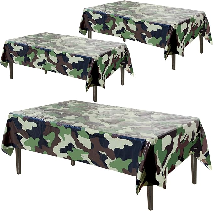 AnapoliZ Army Plastic Tablecloth | 3 Pcs Pack (54” Inch Wide x 102” Inch Long) | Rectangular Camouflage Table Cover | Military Party Table Decorations | Camo Party Plastic Table Cover