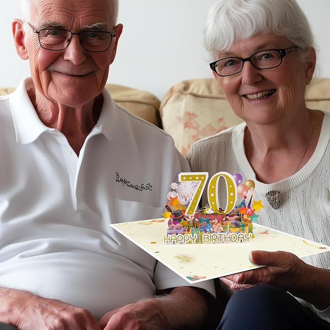 70 Years 0ld Firework Pop Up Happy Birthday Greeting Card, ideal love Gift for Adult and Kid with Blank Note & Envelope, Foldable Celebration for Daughter, Son, Mom, Dad, Friend, Children